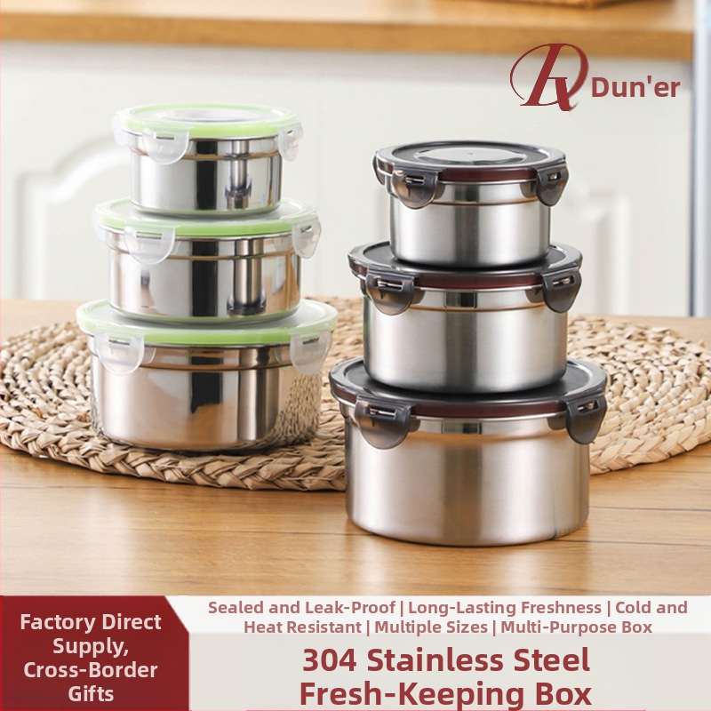 304 roostevabast terasest krõbedaks toidukvaliteediga ümmargune suletud lõunasöögikarp lõunasöögikarp külmkapi hoiukarp puuviljakrõpsu jaoks