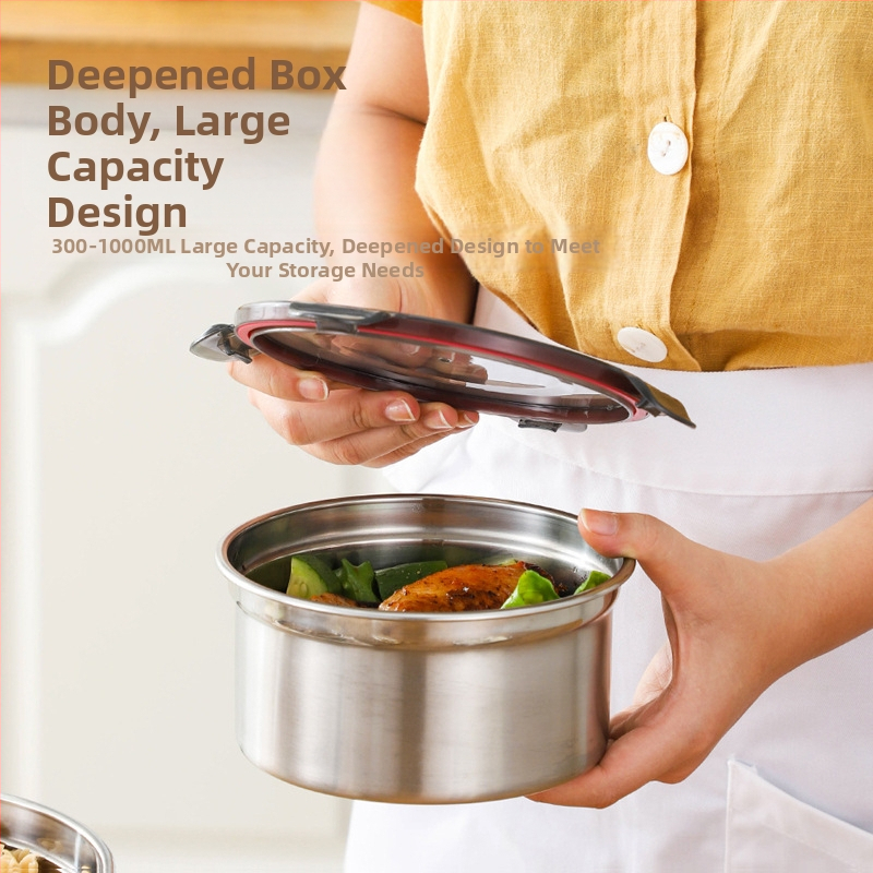 Кутия за обяд от неръждаема стомана 304, кръгла, запечатана, за обяд, хладилник, кутия за съхранение на плодове