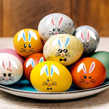 Διακοσμητικό αυτοκόλλητο με χαριτωμένο αυγό έκφρασης για το Πάσχα, κινούμενα σχέδια, κουνέλι, αυτοκόλλητο ψυγείου, αυτοκόλλητο ποτηριού, αυτοκόλλητο τοίχου, σταυρωτό περίγραμμα, αυτοκόλλητο τοίχου, PVC