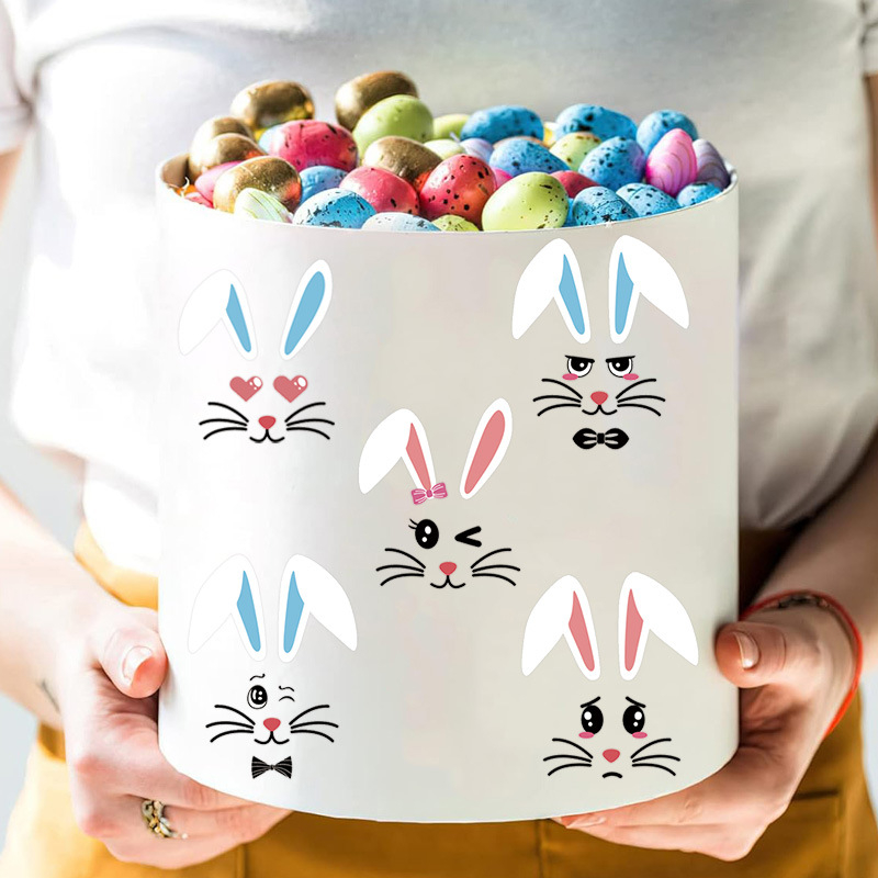 Velykinis mielas išraiškos kiaušinio dekoratyvinis lipdukas, animacinis triušis, šaldytuvo lipdukas, PVC puodelio lipdukas, kryžminis sienos lipdukas, PVC