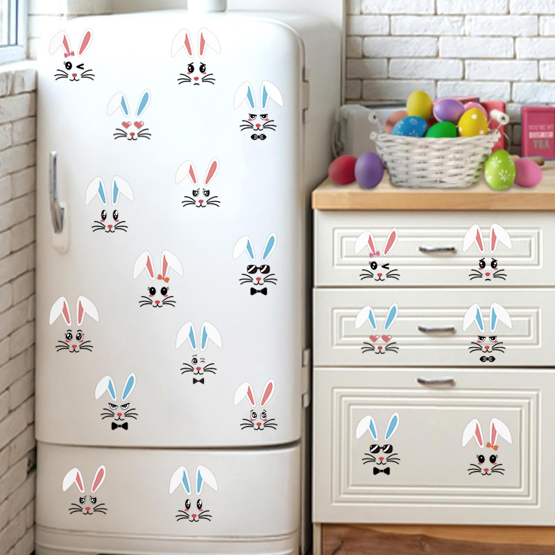 Velykinis mielas išraiškos kiaušinio dekoratyvinis lipdukas, animacinis triušis, šaldytuvo lipdukas, PVC puodelio lipdukas, kryžminis sienos lipdukas, PVC