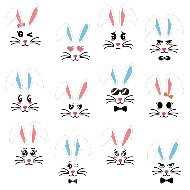 Velykinis mielas išraiškos kiaušinio dekoratyvinis lipdukas, animacinis triušis, šaldytuvo lipdukas, PVC puodelio lipdukas, kryžminis sienos lipdukas, PVC