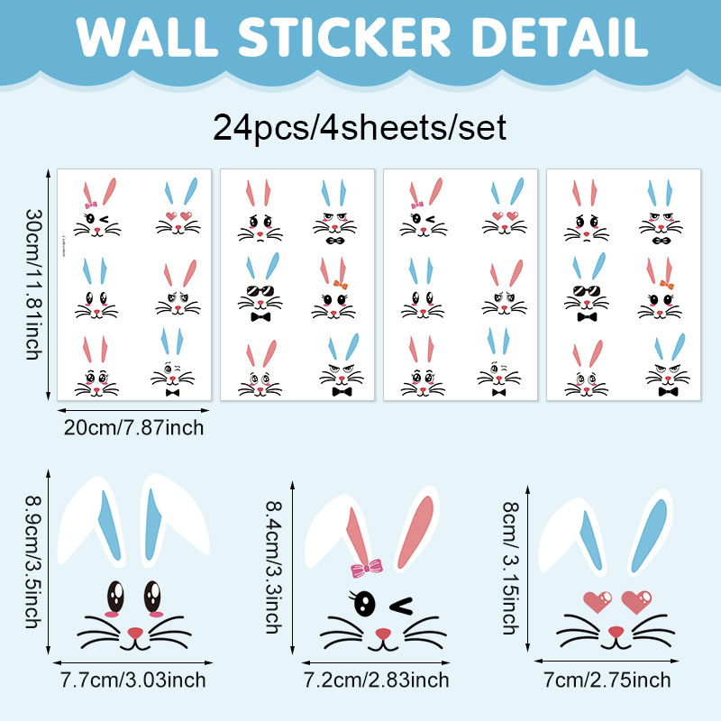 Velykinis mielas išraiškos kiaušinio dekoratyvinis lipdukas, animacinis triušis, šaldytuvo lipdukas, PVC puodelio lipdukas, kryžminis sienos lipdukas, PVC