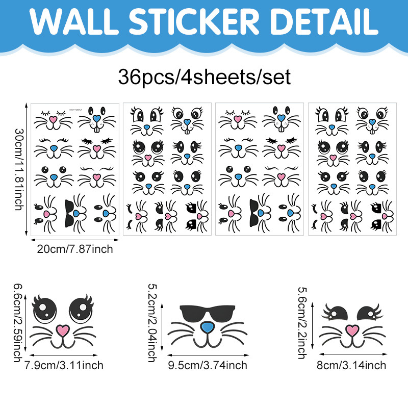 Velykinis mielas išraiškos kiaušinio dekoratyvinis lipdukas, animacinis triušis, šaldytuvo lipdukas, PVC puodelio lipdukas, kryžminis sienos lipdukas, PVC