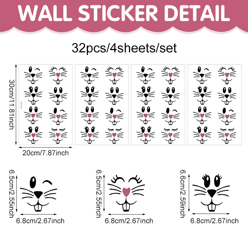 Velykinis mielas išraiškos kiaušinio dekoratyvinis lipdukas, animacinis triušis, šaldytuvo lipdukas, PVC puodelio lipdukas, kryžminis sienos lipdukas, PVC