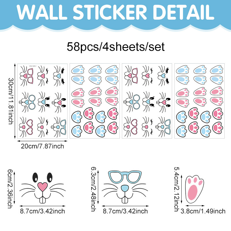 Velykinis mielas išraiškos kiaušinio dekoratyvinis lipdukas, animacinis triušis, šaldytuvo lipdukas, PVC puodelio lipdukas, kryžminis sienos lipdukas, PVC