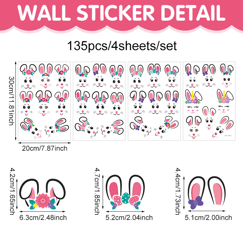 Velykinis mielas išraiškos kiaušinio dekoratyvinis lipdukas, animacinis triušis, šaldytuvo lipdukas, PVC puodelio lipdukas, kryžminis sienos lipdukas, PVC