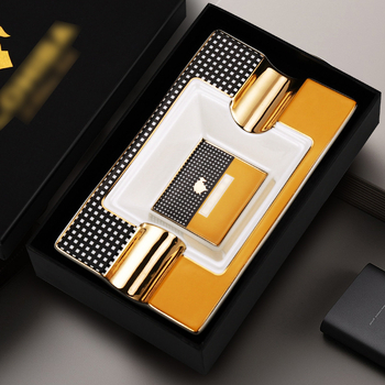 Prabangi, lengva ir prabangi cigarų peleninė, dviguba anga, plona kaulinė, porceliano peleninė, stačiakampė, keraminė cigarų indų klubo puošmena