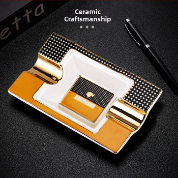 Prabangi, lengva ir prabangi cigarų peleninė, dviguba anga, plona kaulinė, porceliano peleninė, stačiakampė, keraminė cigarų indų klubo puošmena