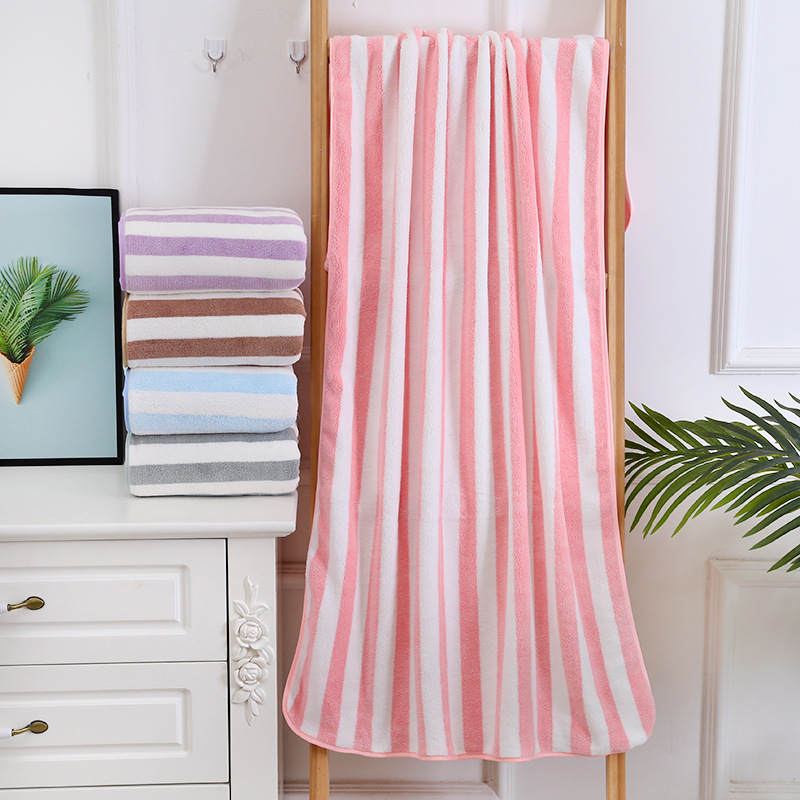 Dryžuotas storas koralų vilnos rankšluostis, minkštas, sugeriantis paplūdimio rankšluostis, vaiko ir motinos užtiesalas, didmeninė prekyba, išsiuvinėtas logotipas