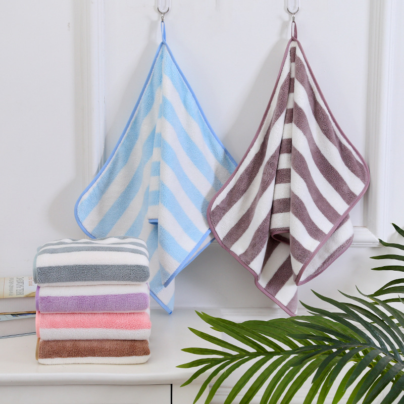 Dryžuotas storas koralų vilnos rankšluostis, minkštas, sugeriantis paplūdimio rankšluostis, vaiko ir motinos užtiesalas, didmeninė prekyba, išsiuvinėtas logotipas