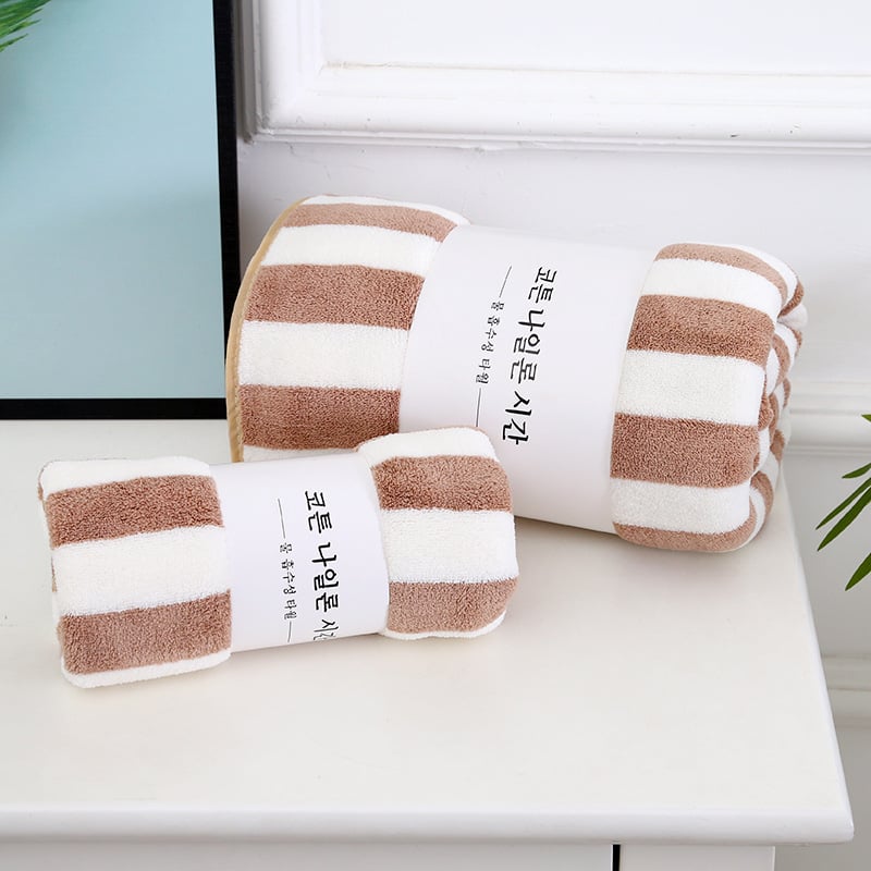 Dryžuotas storas koralų vilnos rankšluostis, minkštas, sugeriantis paplūdimio rankšluostis, vaiko ir motinos užtiesalas, didmeninė prekyba, išsiuvinėtas logotipas