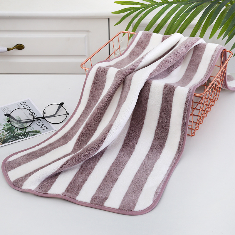 Dryžuotas storas koralų vilnos rankšluostis, minkštas, sugeriantis paplūdimio rankšluostis, vaiko ir motinos užtiesalas, didmeninė prekyba, išsiuvinėtas logotipas