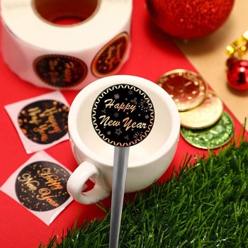 2025 m. Naujas juodas laimingų Naujųjų metų dovanų lipdukas LAIMINGŲ NAUJŲJŲ METŲ LIPDUKAS