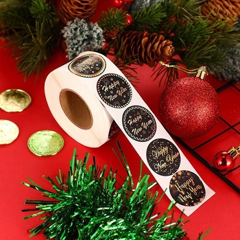 2025 m. Naujas juodas laimingų Naujųjų metų dovanų lipdukas LAIMINGŲ NAUJŲJŲ METŲ LIPDUKAS