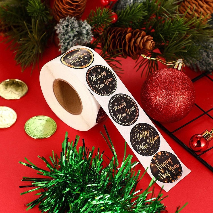 2025 m. Naujas juodas laimingų Naujųjų metų dovanų lipdukas LAIMINGŲ NAUJŲJŲ METŲ LIPDUKAS