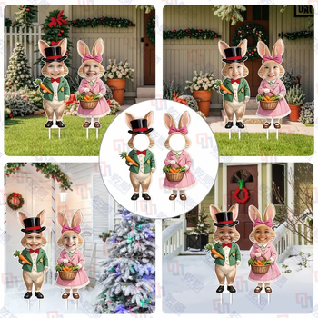 2 lihavõtteaia silti, suur plastmassist lihavõttejänese murukaunistus maasse