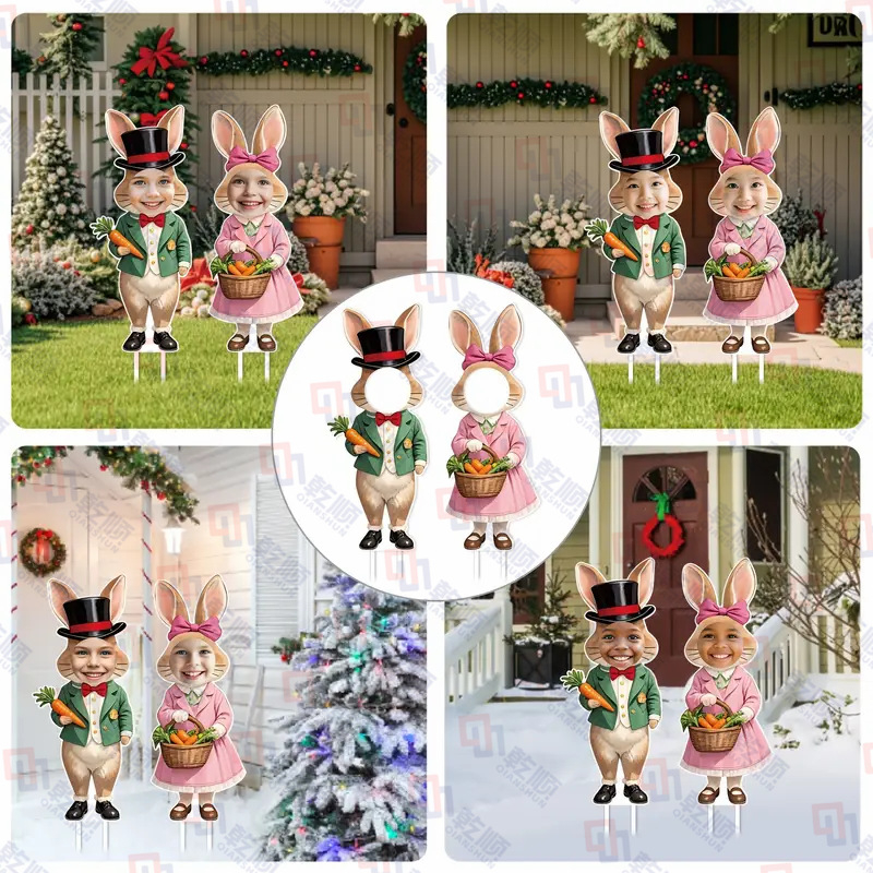 2 lihavõtteaia silti, suur plastmassist lihavõttejänese murukaunistus maasse