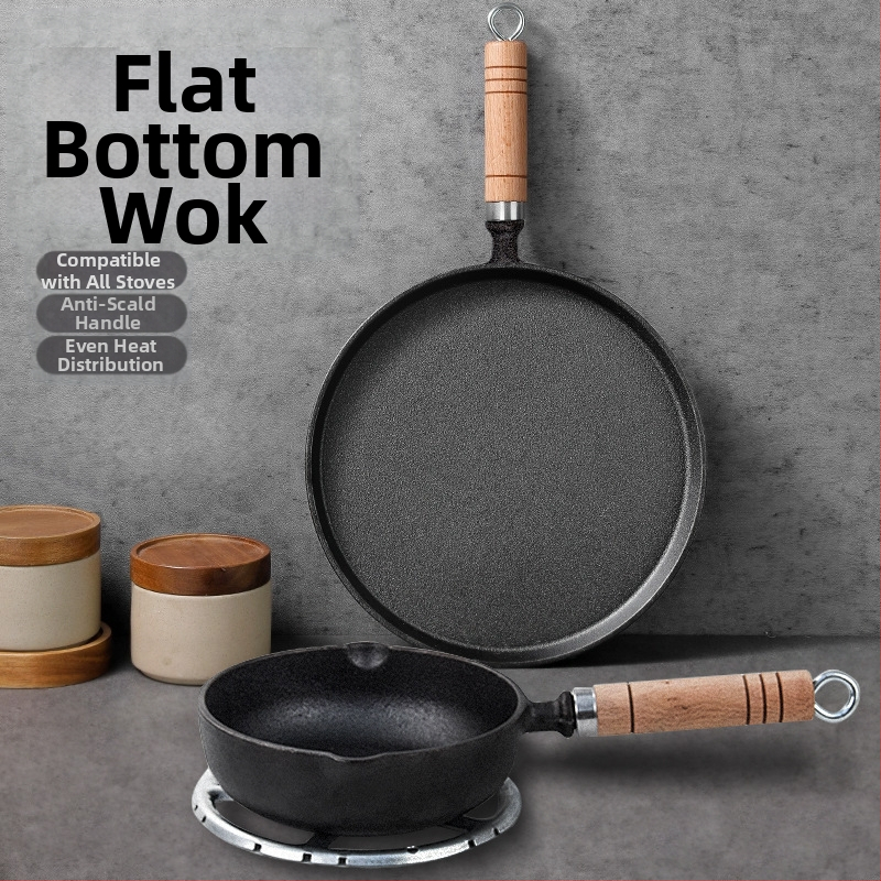 Тиган с незалепващо покритие, чугунен тиган за палачинки, ръчен тиган за палачинки, желязна плоча, плоча за пържене, домашен тиган без покритие