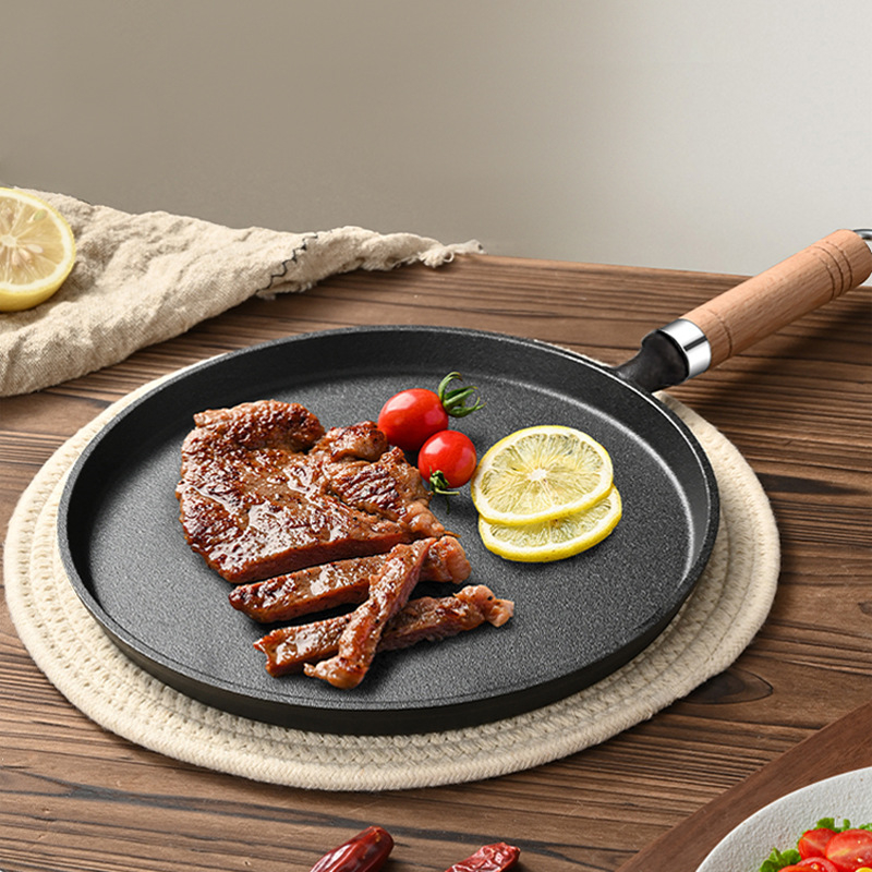 Тиган с незалепващо покритие, чугунен тиган за палачинки, ръчен тиган за палачинки, желязна плоча, плоча за пържене, домашен тиган без покритие