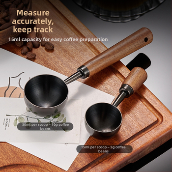 Pähklipuust käepidemega kohvilusikas, pika käepidemega, lühikese käepidemega kohvi mõõtelusikas, 304 roostevabast terasest kohviubade erimõõtelusikas, 1530 ml