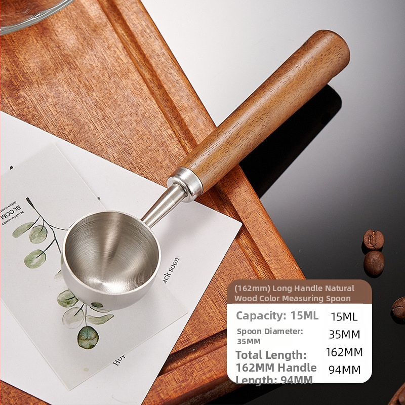 Pähklipuust käepidemega kohvilusikas, pika käepidemega, lühikese käepidemega kohvi mõõtelusikas, 304 roostevabast terasest kohviubade erimõõtelusikas, 1530 ml
