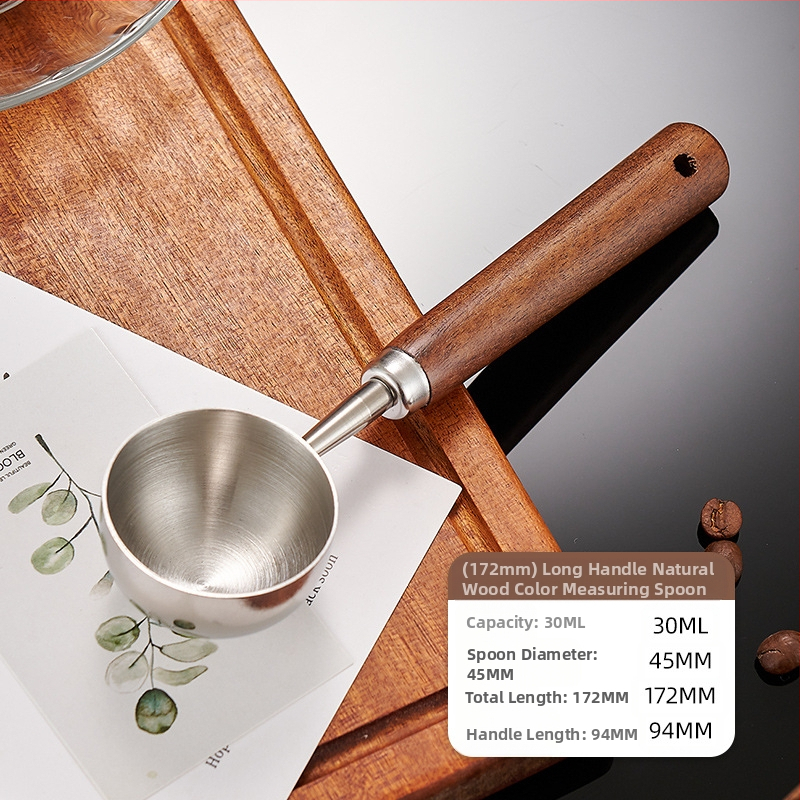 Pähklipuust käepidemega kohvilusikas, pika käepidemega, lühikese käepidemega kohvi mõõtelusikas, 304 roostevabast terasest kohviubade erimõõtelusikas, 1530 ml