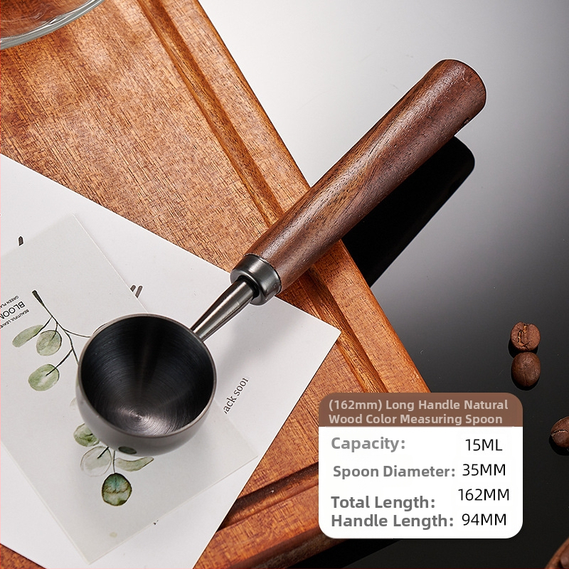 Pähklipuust käepidemega kohvilusikas, pika käepidemega, lühikese käepidemega kohvi mõõtelusikas, 304 roostevabast terasest kohviubade erimõõtelusikas, 1530 ml