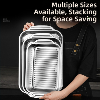 Roostevabast terasest grillitud kalataldrik, ristkülikukujuline majapidamise sügav taldrik, kaubanduslik grillplaat, spetsiaalne mittenakkuv plaat induktsioonpliidile