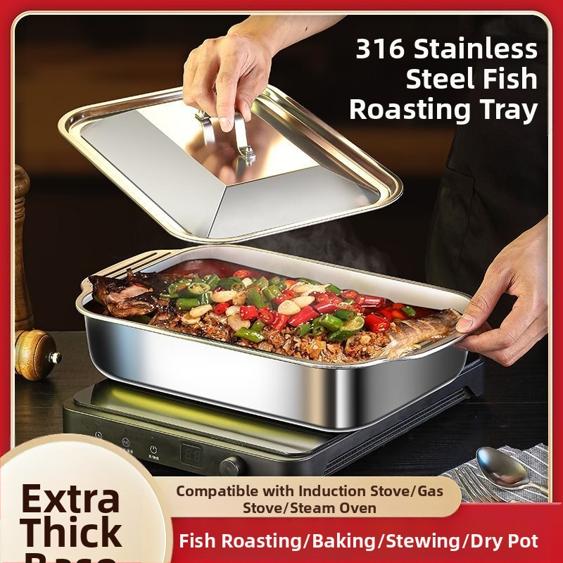 Roostevabast terasest grillitud kalataldrik, ristkülikukujuline majapidamise sügav taldrik, kaubanduslik grillplaat, spetsiaalne mittenakkuv plaat induktsioonpliidile