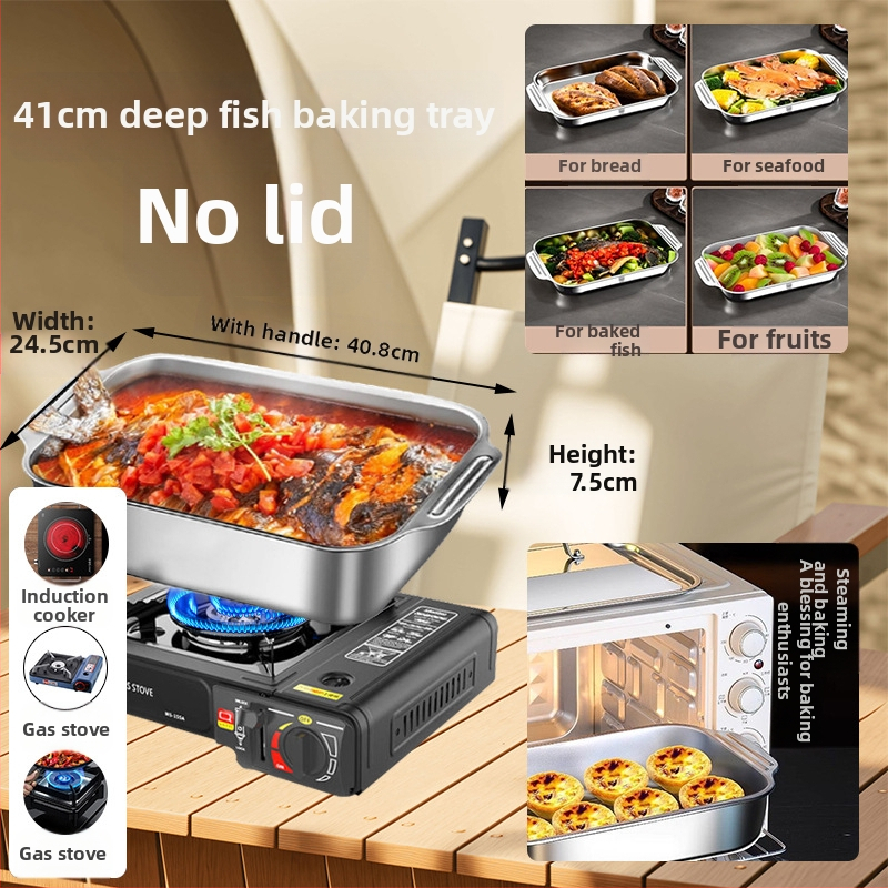 Roostevabast terasest grillitud kalataldrik, ristkülikukujuline majapidamise sügav taldrik, kaubanduslik grillplaat, spetsiaalne mittenakkuv plaat induktsioonpliidile