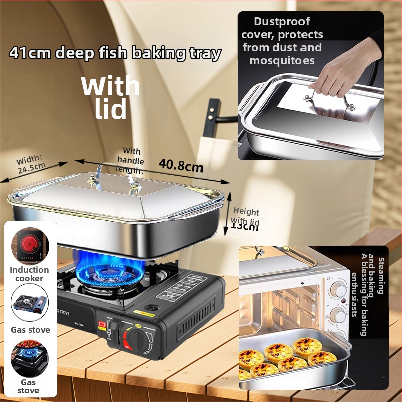 Roostevabast terasest grillitud kalataldrik, ristkülikukujuline majapidamise sügav taldrik, kaubanduslik grillplaat, spetsiaalne mittenakkuv plaat induktsioonpliidile