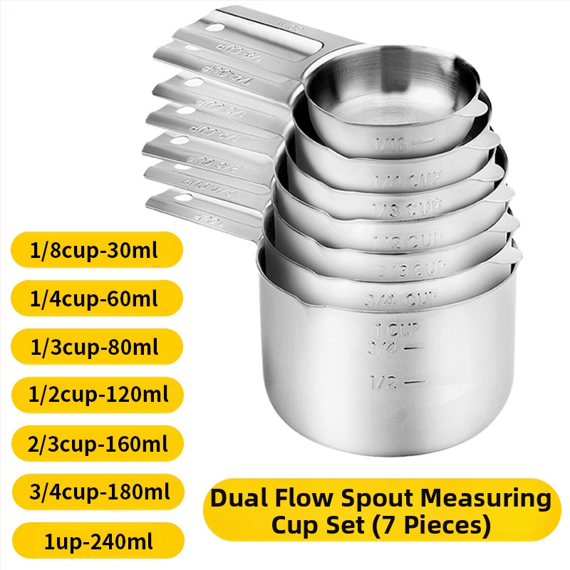 „Amazon“ kepimo nerūdijančio plieno matavimo puodelis, 7 dalių rinkinys su kreipiamuoju antgaliu, kepimo šaukšto skalės matavimo šaukšto puodelis