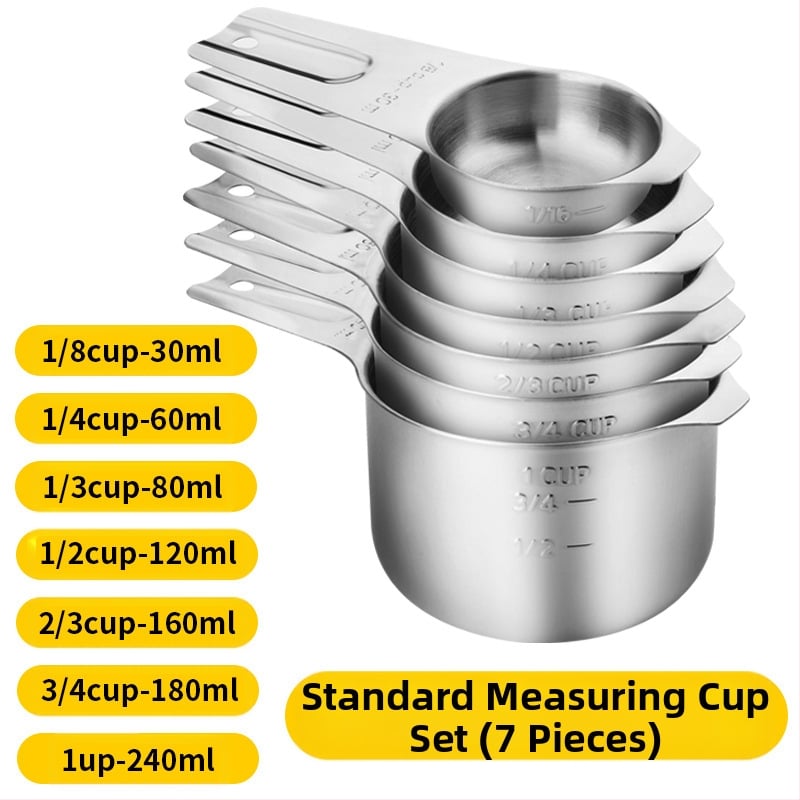„Amazon“ kepimo nerūdijančio plieno matavimo puodelis, 7 dalių rinkinys su kreipiamuoju antgaliu, kepimo šaukšto skalės matavimo šaukšto puodelis