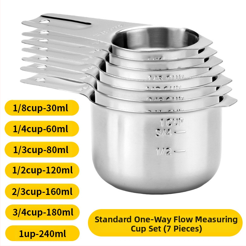 „Amazon“ kepimo nerūdijančio plieno matavimo puodelis, 7 dalių rinkinys su kreipiamuoju antgaliu, kepimo šaukšto skalės matavimo šaukšto puodelis