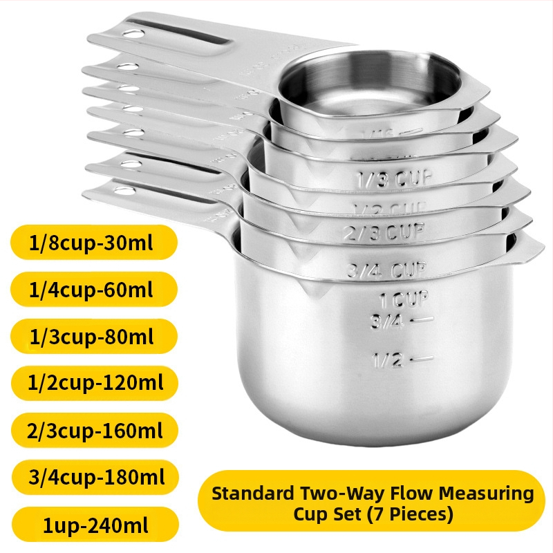 „Amazon“ kepimo nerūdijančio plieno matavimo puodelis, 7 dalių rinkinys su kreipiamuoju antgaliu, kepimo šaukšto skalės matavimo šaukšto puodelis