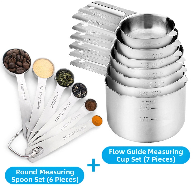 „Amazon“ kepimo nerūdijančio plieno matavimo puodelis, 7 dalių rinkinys su kreipiamuoju antgaliu, kepimo šaukšto skalės matavimo šaukšto puodelis