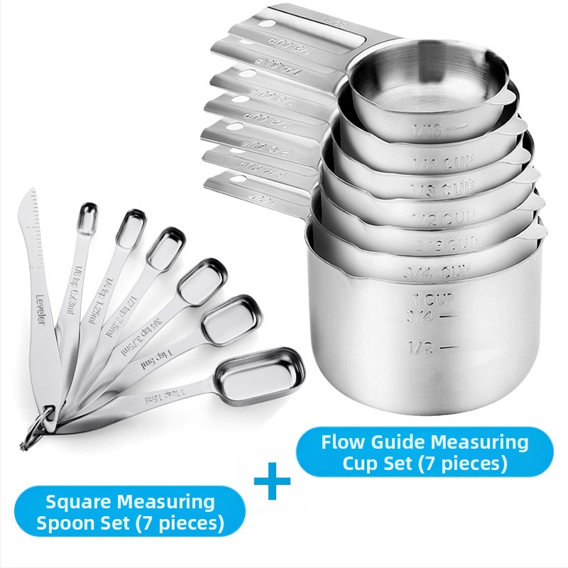 „Amazon“ kepimo nerūdijančio plieno matavimo puodelis, 7 dalių rinkinys su kreipiamuoju antgaliu, kepimo šaukšto skalės matavimo šaukšto puodelis