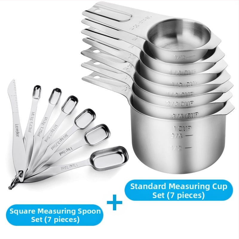 „Amazon“ kepimo nerūdijančio plieno matavimo puodelis, 7 dalių rinkinys su kreipiamuoju antgaliu, kepimo šaukšto skalės matavimo šaukšto puodelis