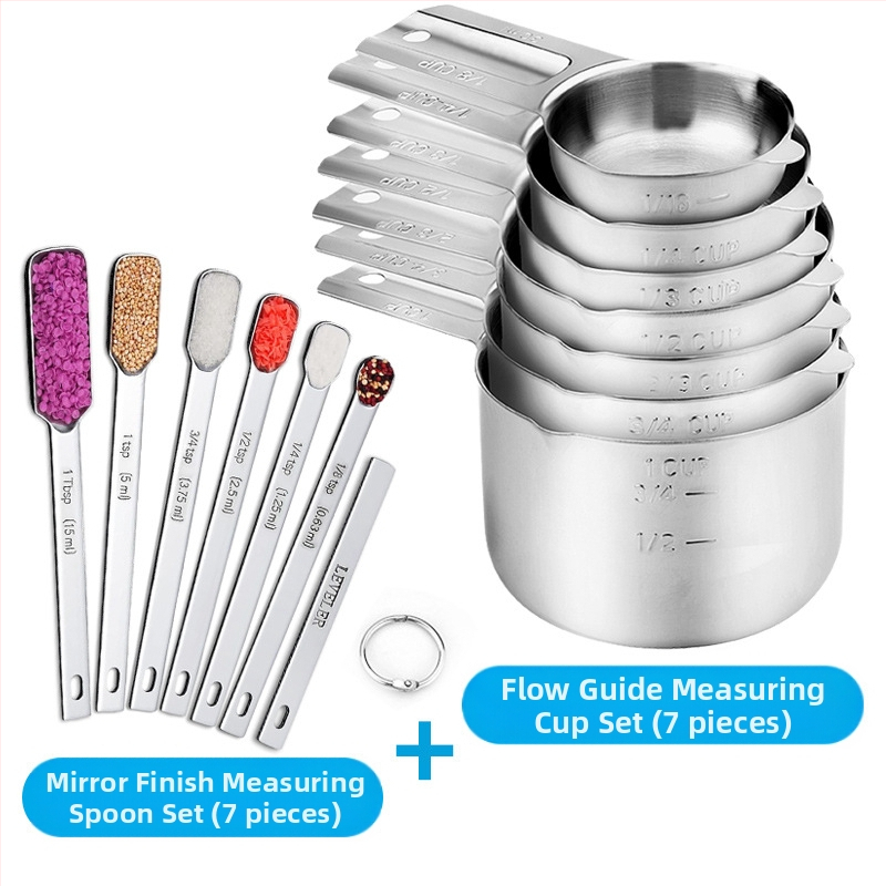„Amazon“ kepimo nerūdijančio plieno matavimo puodelis, 7 dalių rinkinys su kreipiamuoju antgaliu, kepimo šaukšto skalės matavimo šaukšto puodelis