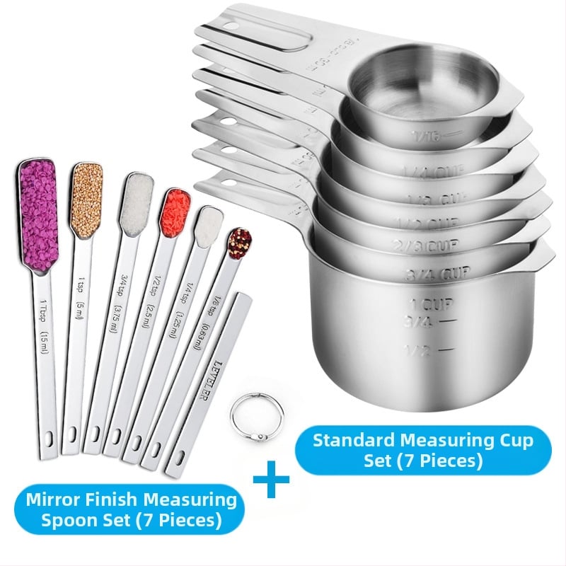 „Amazon“ kepimo nerūdijančio plieno matavimo puodelis, 7 dalių rinkinys su kreipiamuoju antgaliu, kepimo šaukšto skalės matavimo šaukšto puodelis