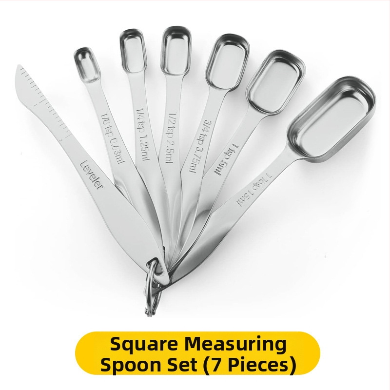 „Amazon“ kepimo nerūdijančio plieno matavimo puodelis, 7 dalių rinkinys su kreipiamuoju antgaliu, kepimo šaukšto skalės matavimo šaukšto puodelis