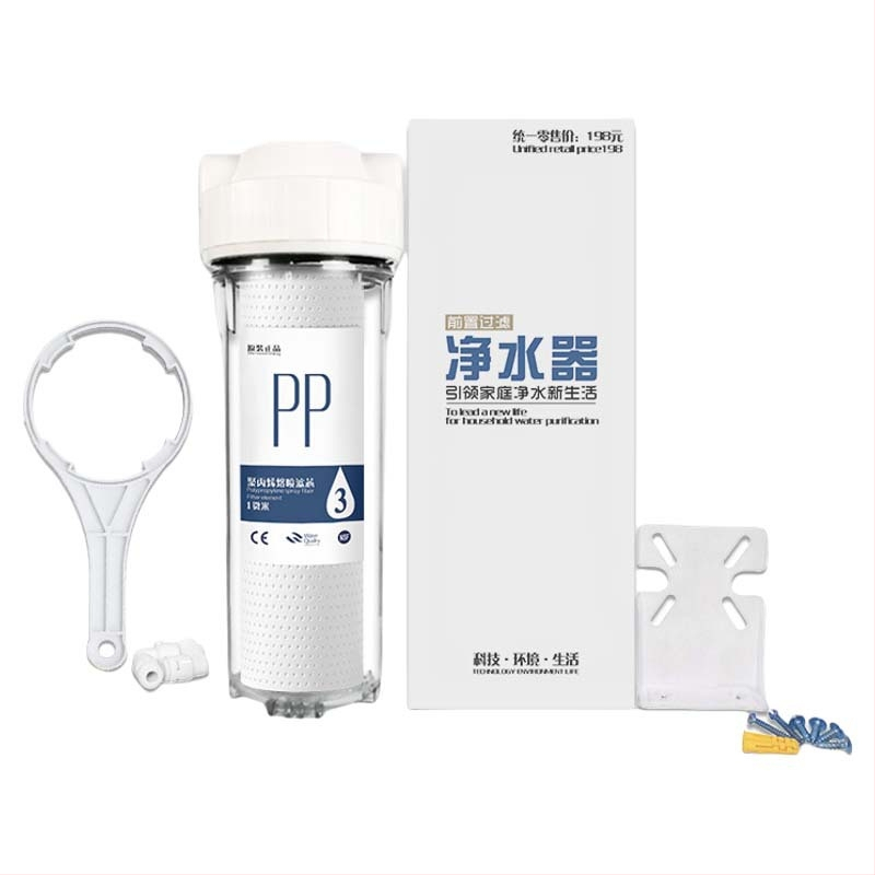 Филтър за пречистване на вода, чешмяна вода, PP памучен филтърен елемент, 10-инчов универсален преден 2-точков PE тръбен домакински 4-точков воден филтър