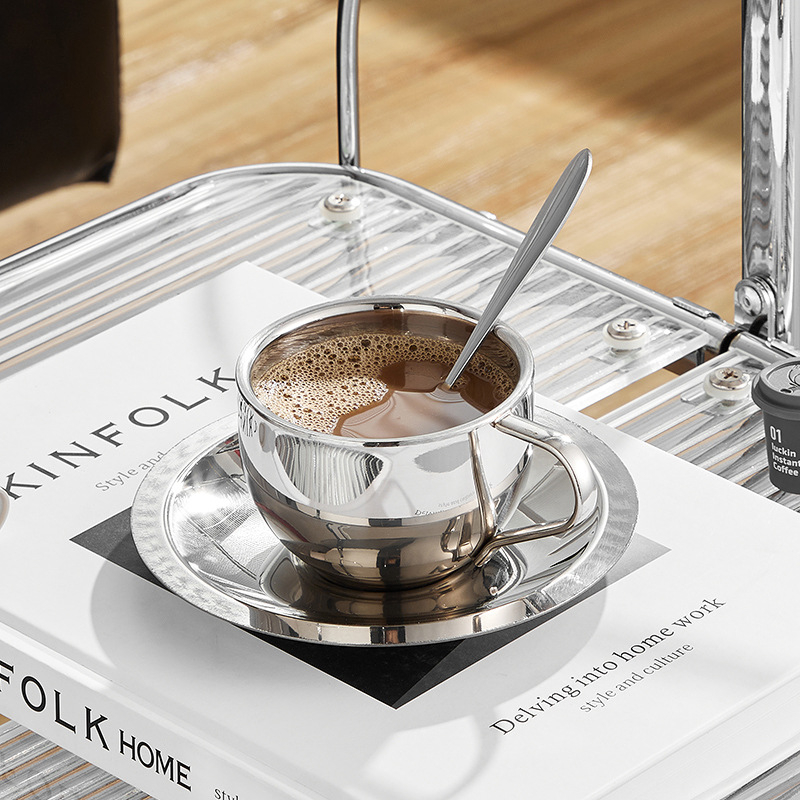 304 roostevabast terasest Euroopa stiilis kohvitass, paksendatud kahekihiline soojusisolatsioon, katlakivivastane tass majapidamiseks, kontorisse mõeldud mugav kohvitass