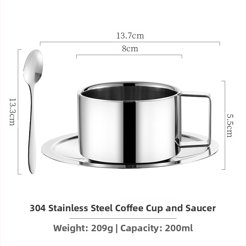 304 roostevabast terasest Euroopa stiilis kohvitass, paksendatud kahekihiline soojusisolatsioon, katlakivivastane tass majapidamiseks, kontorisse mõeldud mugav kohvitass