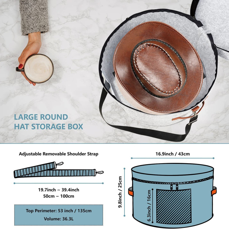 Kanta za pohranu šešira, sklopiva kutija za pohranu šešira za muškarce i žene - putna kutija za pohranu šešira, torba za kaubojske šešire