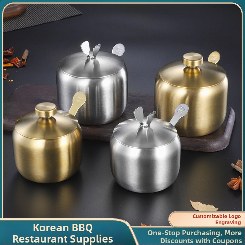 Резервоар за подправки Кухня Домакински резервоар за подправки от неръждаема стомана 304 Единичен търговски ресторант Резервоар за чили масло Резервоар за сол Кутия за подправки