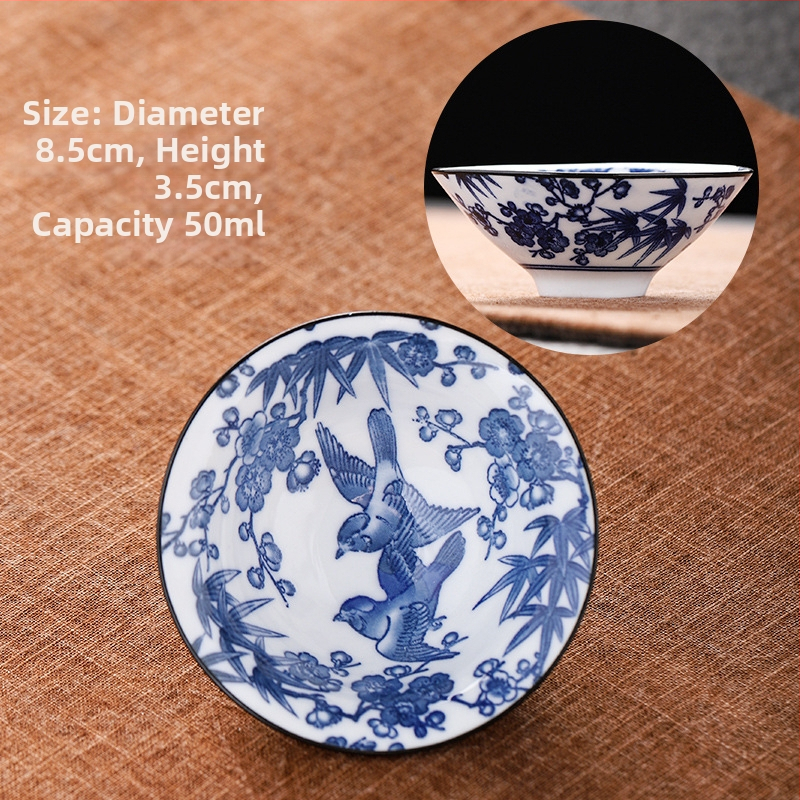 Mėlynai baltas porceliano arbatos puodelis, keraminis kung fu mažas arbatos puodelis, vieno puodelio arbatos rinkinys, arbatos puodelio kostiumas, arbatos dubuo, arbatos puodelis