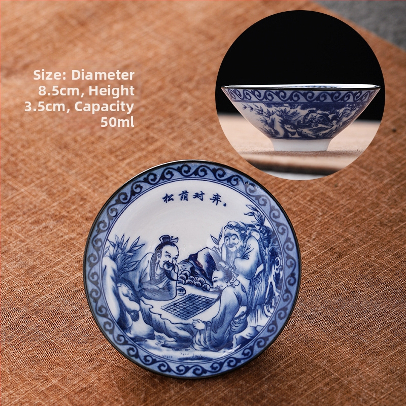 Mėlynai baltas porceliano arbatos puodelis, keraminis kung fu mažas arbatos puodelis, vieno puodelio arbatos rinkinys, arbatos puodelio kostiumas, arbatos dubuo, arbatos puodelis