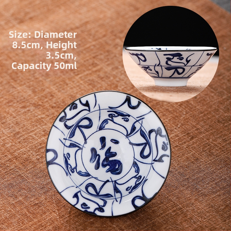 Mėlynai baltas porceliano arbatos puodelis, keraminis kung fu mažas arbatos puodelis, vieno puodelio arbatos rinkinys, arbatos puodelio kostiumas, arbatos dubuo, arbatos puodelis